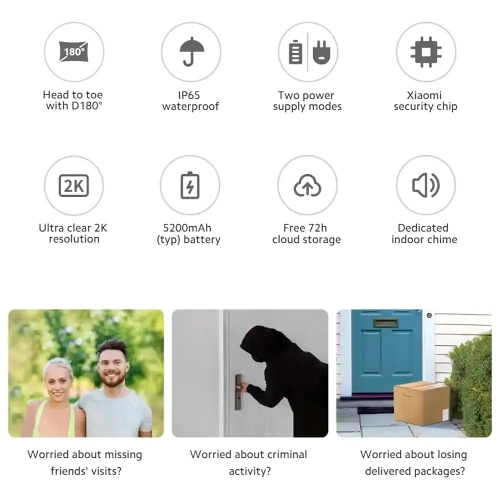 Videoporteiro Inteligente XIAOMI Smart Doorbell 3S (Preto) — miniatura 2