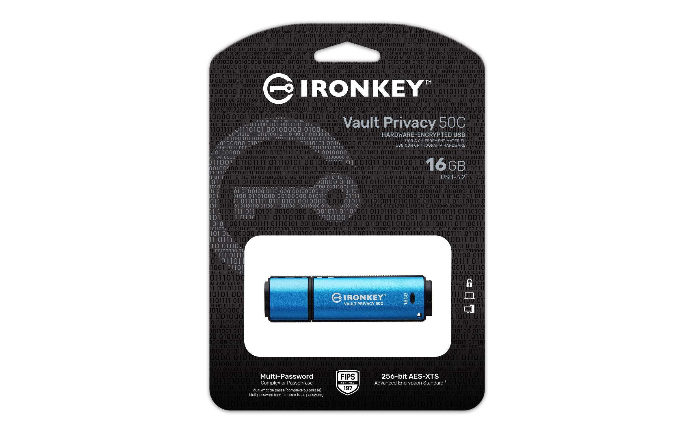 Pen USB KINGSTON IronKey Vault Privacy 50C (USB Type-C - 3.2 Gen 1 - Tampa - Preto e Azul) — miniatura 3