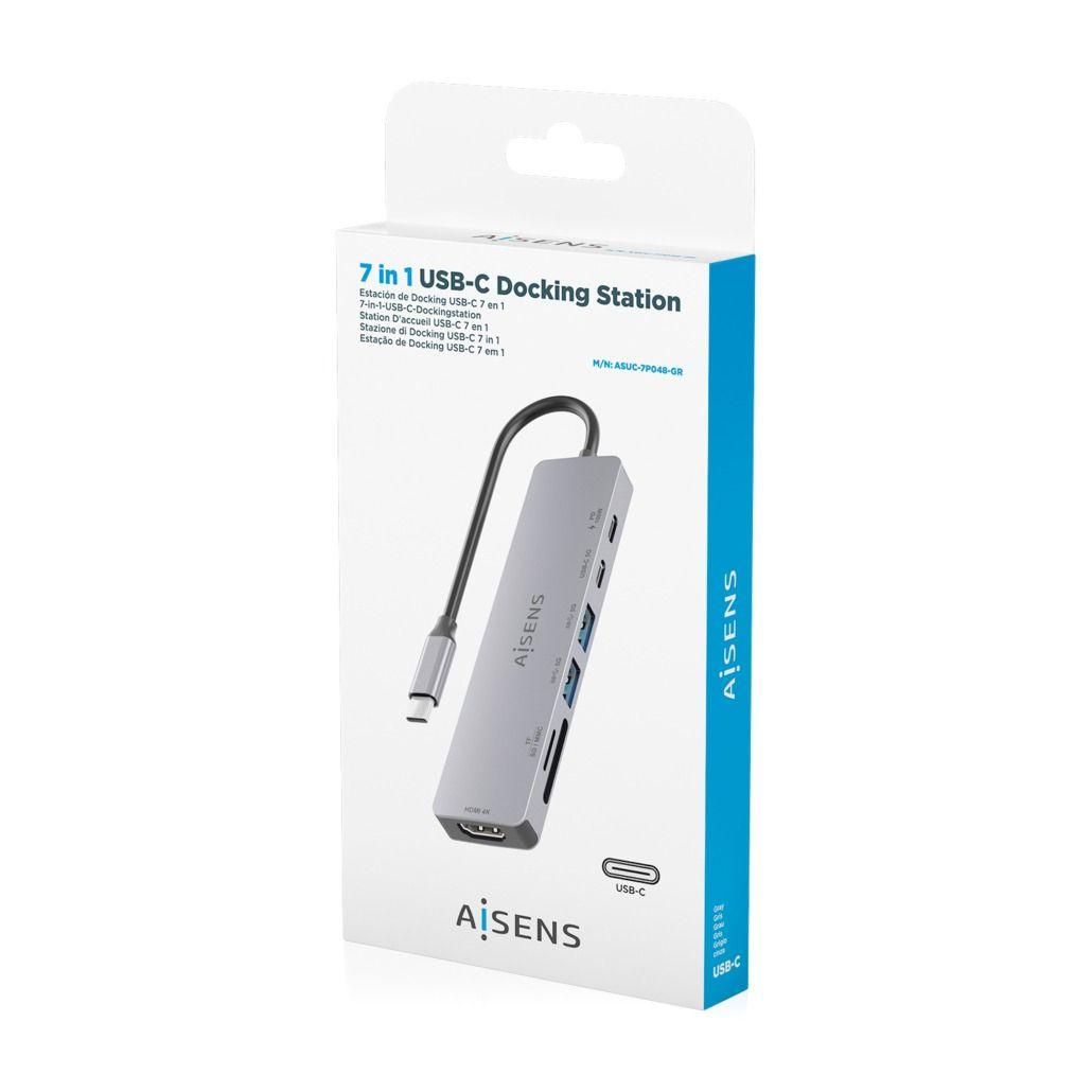 Dock USB-C AISENS ASUC-7P048-GR (0,15 m - Cinzento), miniatura 7