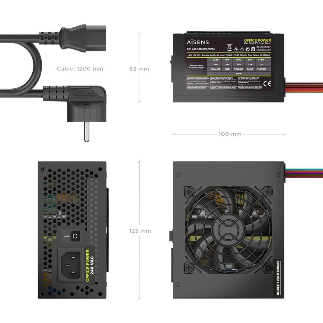 Fonte de Alimentação AISENS ASPC-500SFX-PSEBK (SFX - 500 W - AC - Preto), miniatura 3