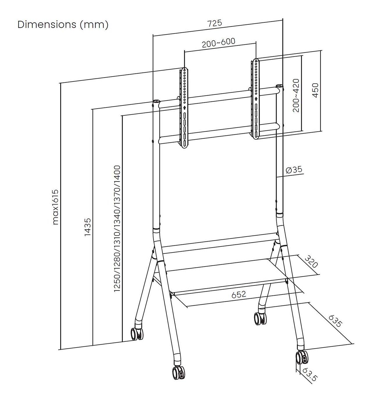 Suporte de Chão para TV AISENS FT86FE-329 (600 x 400 mm - 200 x 200 mm - 2,18 m - Preto), miniatura 6
