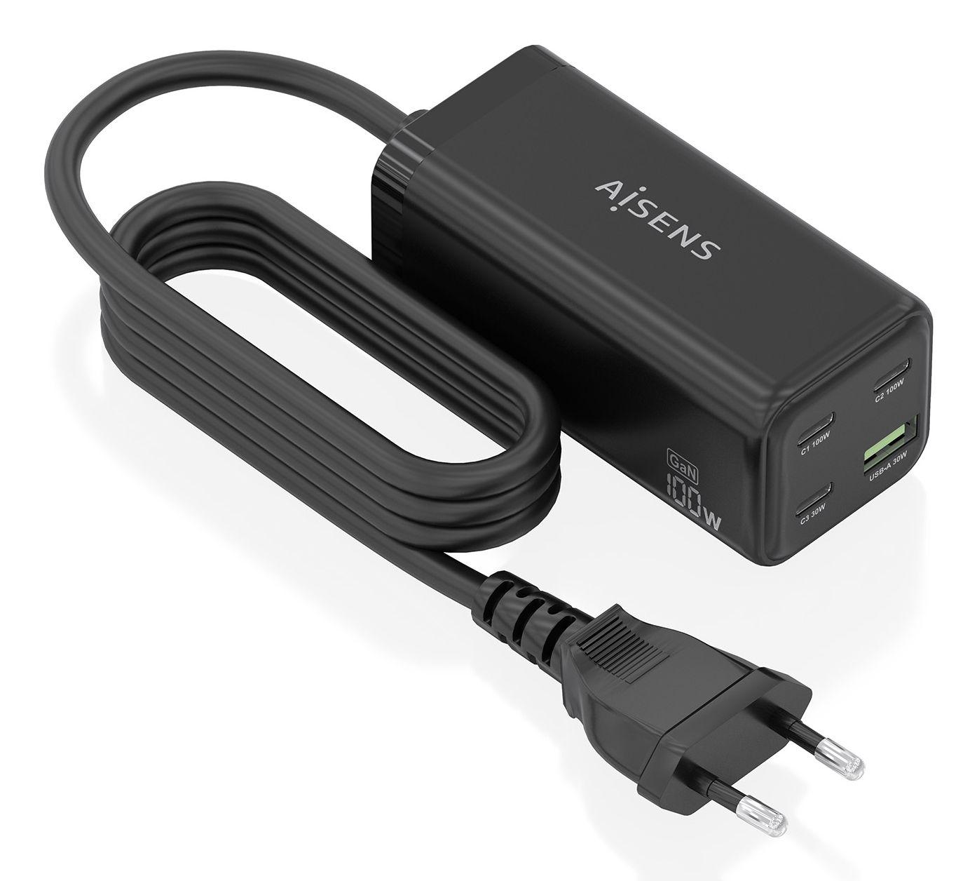 Carregador de Secretária AISENS ASCH-100W4P054-BK (100 W - Preto)
