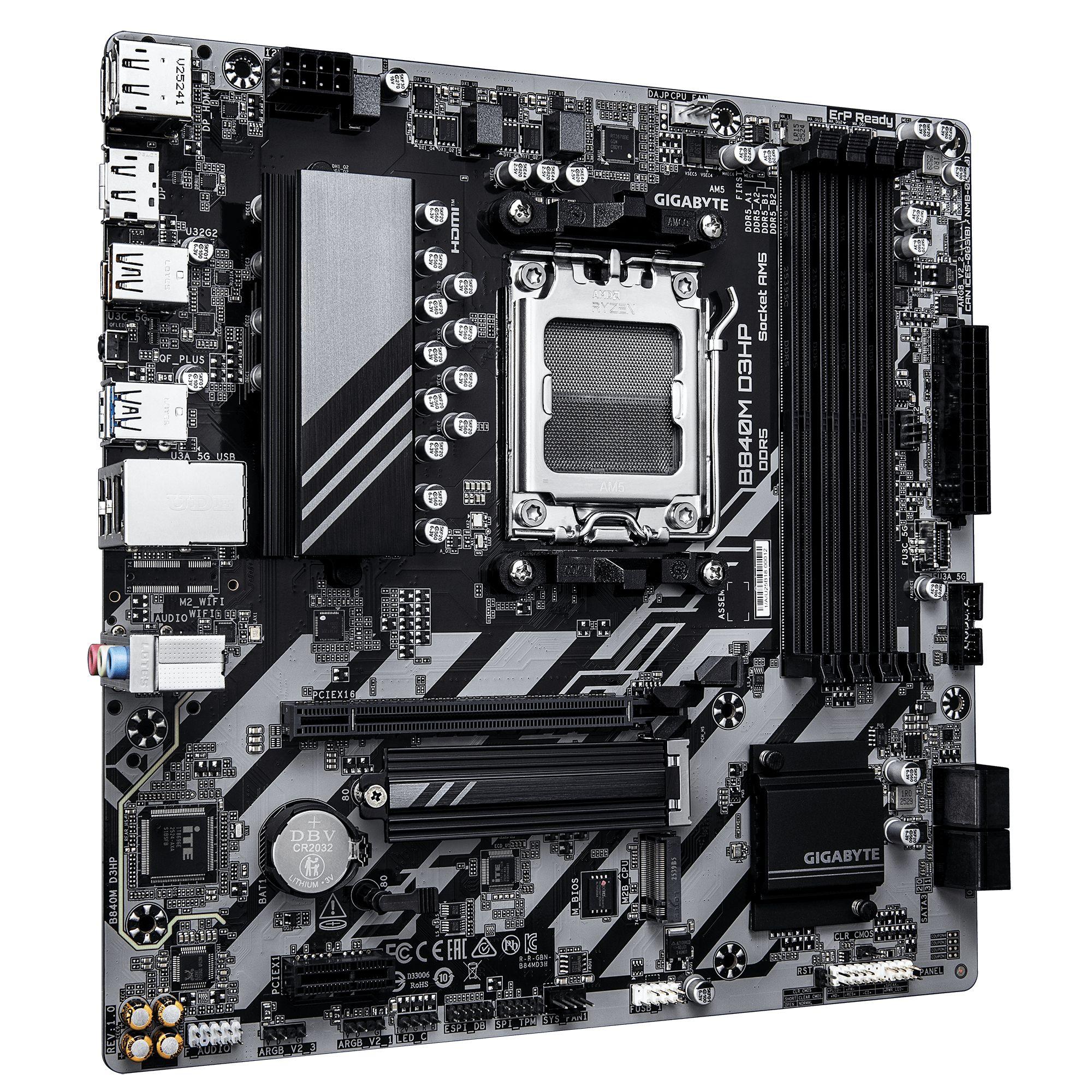 Motherboard GIGABYTE B840M D3HP (AM5 - Micro ATX - Canal duplo - Castanho escuro) — miniatura 3