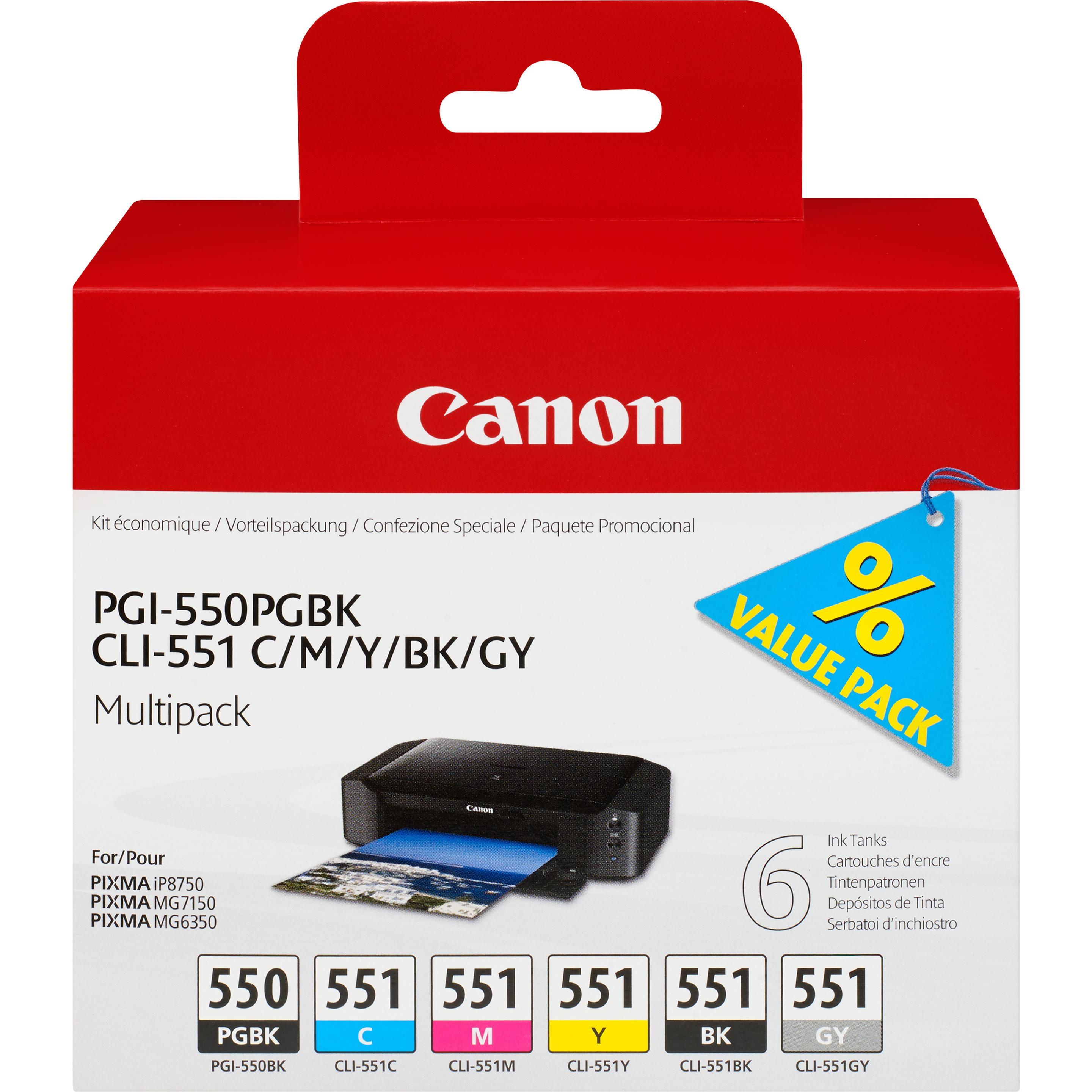 Pack de 6 Tinteiros CANON PGI-550/CLI-551 (Pixma iP7250/MG5450/MX925 - Multicolor)