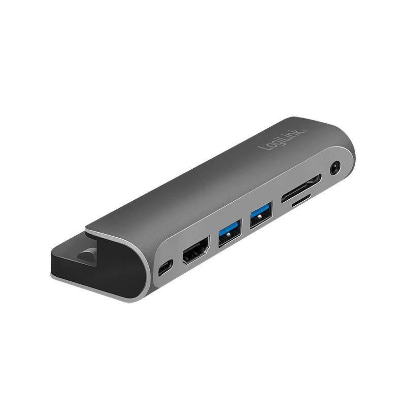 Hub USB-C LOGILINK UA0385 (Android, iOS - Preto e Prateado)