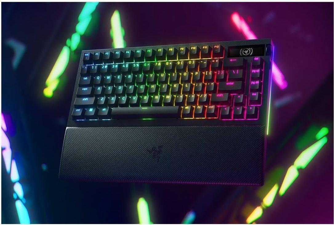 Teclado RAZER BlackWidow V4 Pro 75% (Inglês - Razer Green - USB + RF Wireless + Bluetooth - Preto)
