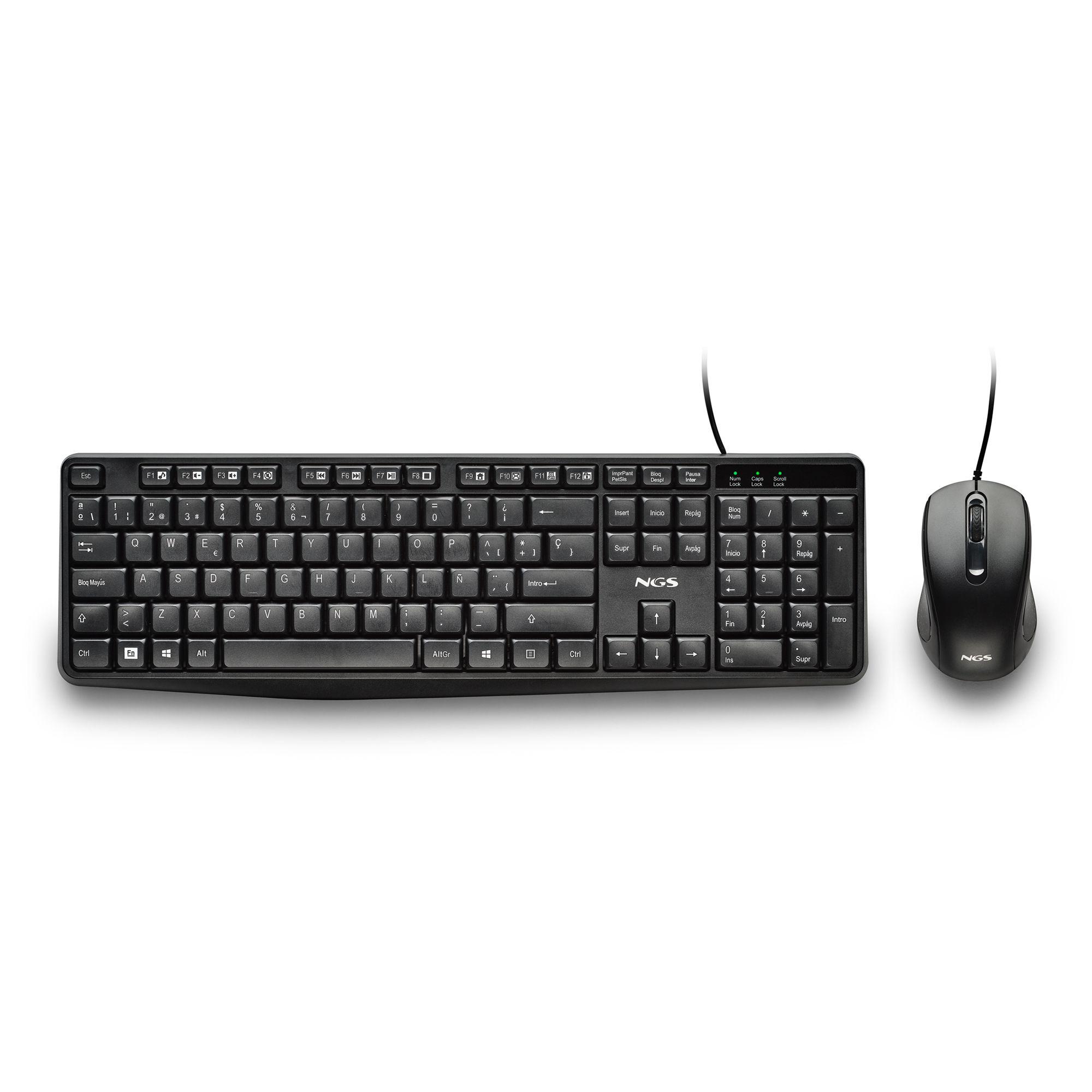 Conjunto de Teclado e Rato NGS COCOA KIT V2 (Espanhol - Tamanho completo - USB - Preto)