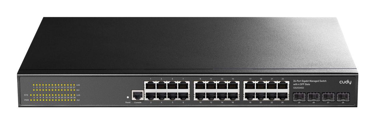 Switch de Rede Gerido CUDY GS2024S2 (Gigabit Ethernet - 10, 100 e 1000 Mbit/s - 0,5 MB - Preto)