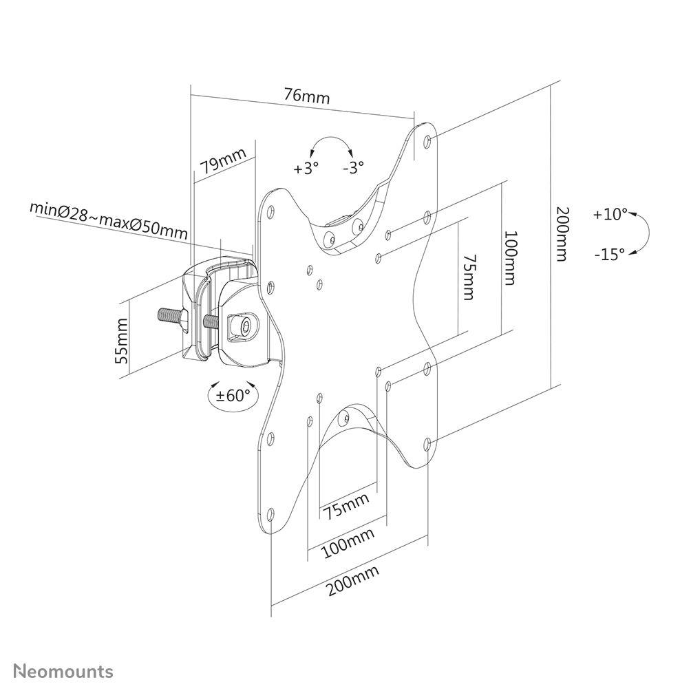 Suporte de TV para Poste NEOMOUNTS FL40-430BL12 (200 x 200 mm - 75 x 75 mm - 106,7 cm - Preto), miniatura 13