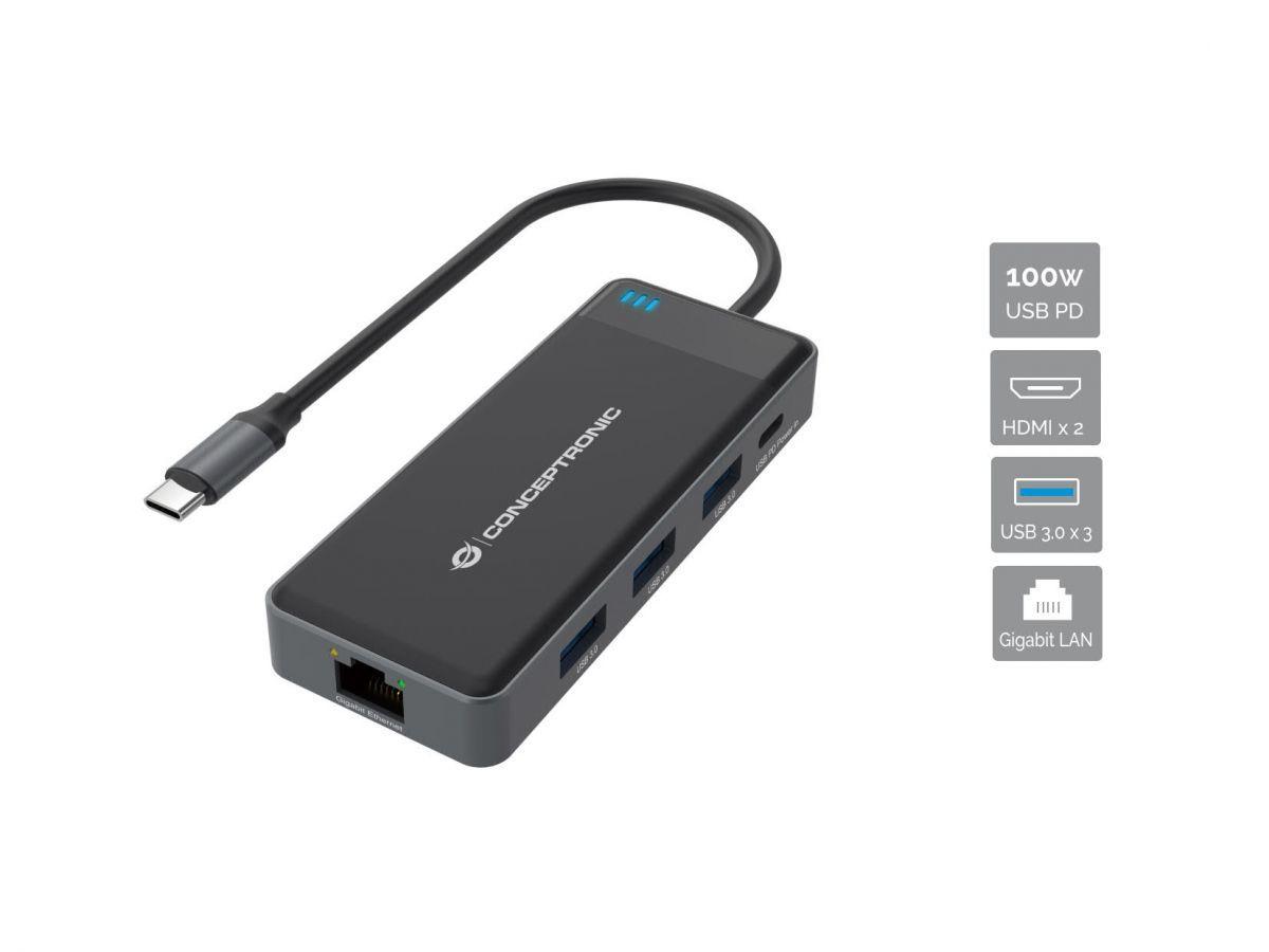 Hub USB-C CONCEPTRONIC DONN14G (0,25 m - Cinzento)