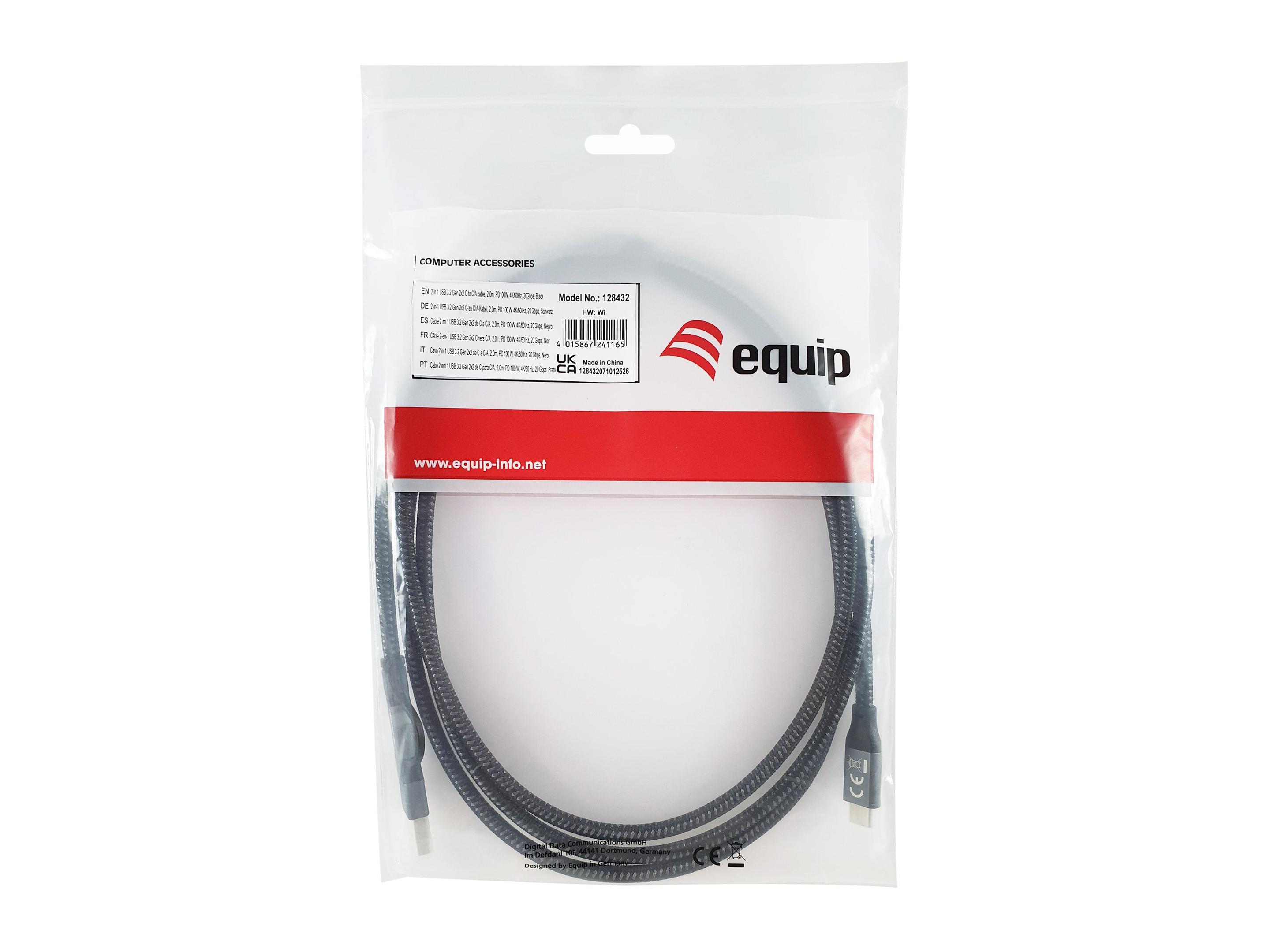 Cabo USB EQUIP 128432 (2 m - USB C - USB A/USB C - Preto) — miniatura 2