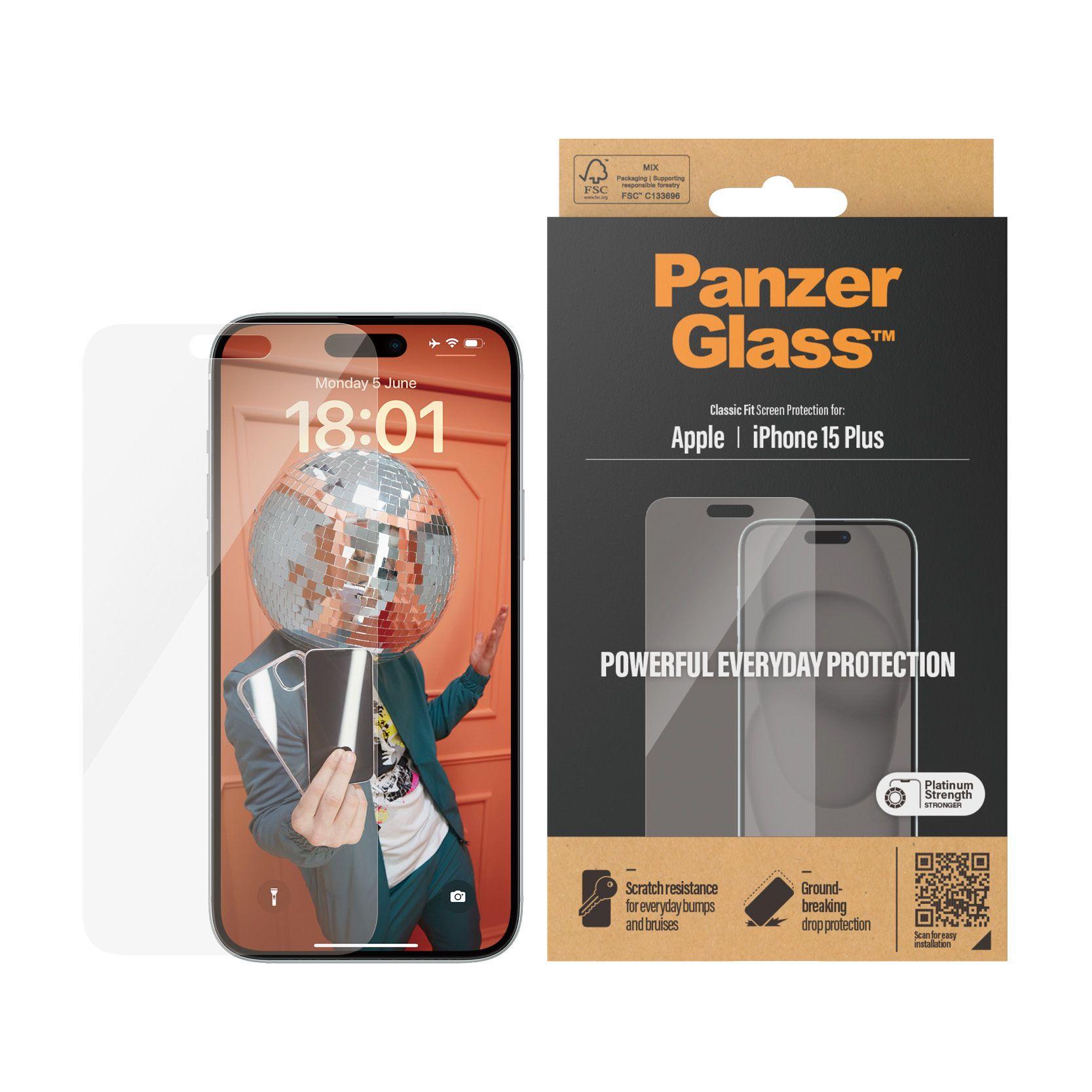 Protetor de Ecrã PANZERGLASS Classic Fit para iPhone 15 Plus (Apple - Transparente) — miniatura 2