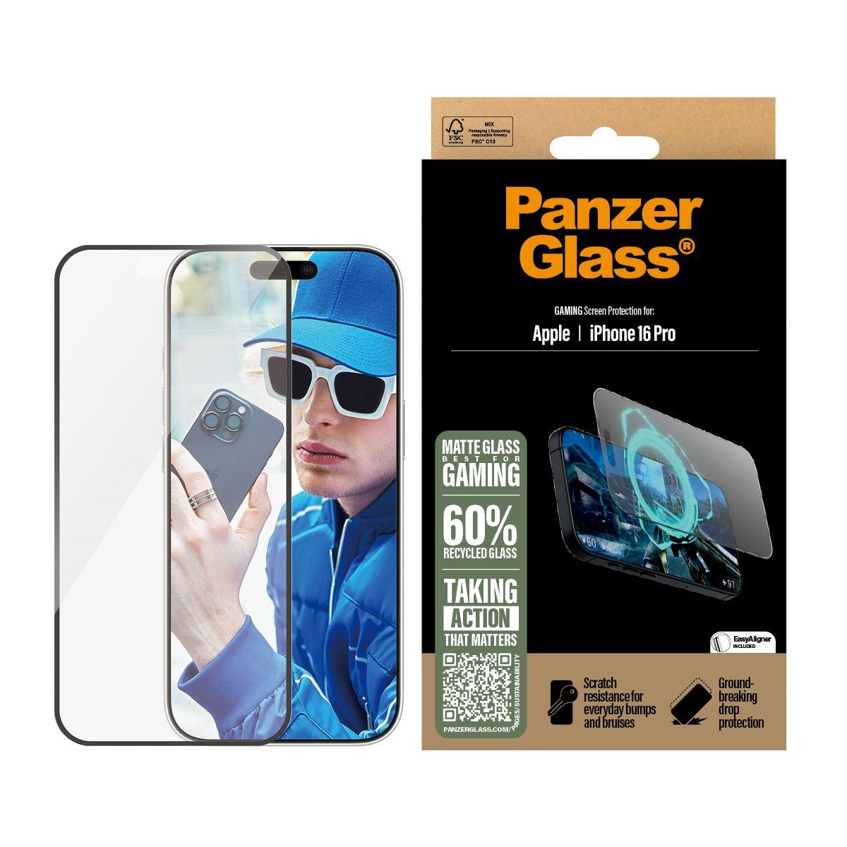 Película de Proteção de Ecrã PANZERGLASS Gaming para iPhone 16 Pro (Apple iPhone 16 Pro - Apple - Transparente com Moldura Preta) — miniatura 2