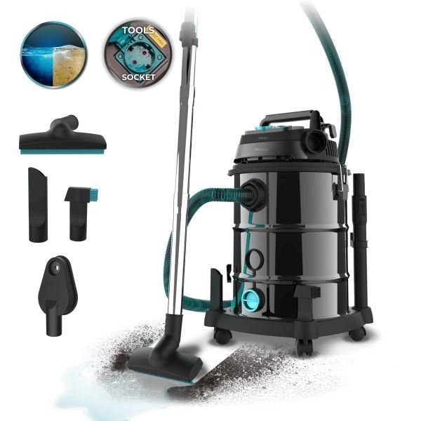 Aspirador de Tambor CECOTEC Conga Rockstar Wet & Dry Steel Pro Tool (30 l - Com saco - Preto e Inox)