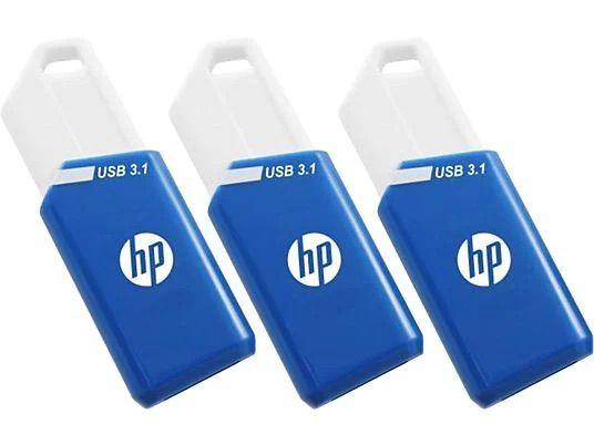 Pen Drive HP X755W Pack x3 (Deslizante - USB Type-A - 3.2 Gen 1 - Azul e Branco)