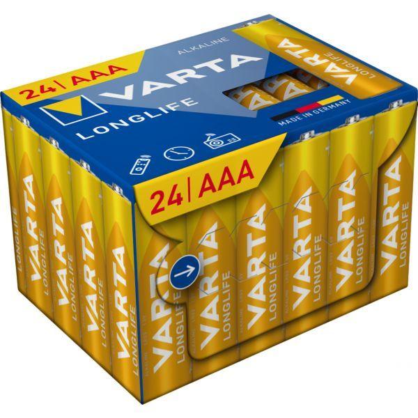 Pilhas Alcalinas VARTA Longlife 4103 (AAA/LR03 - 24 Unidades - 1,5 V)