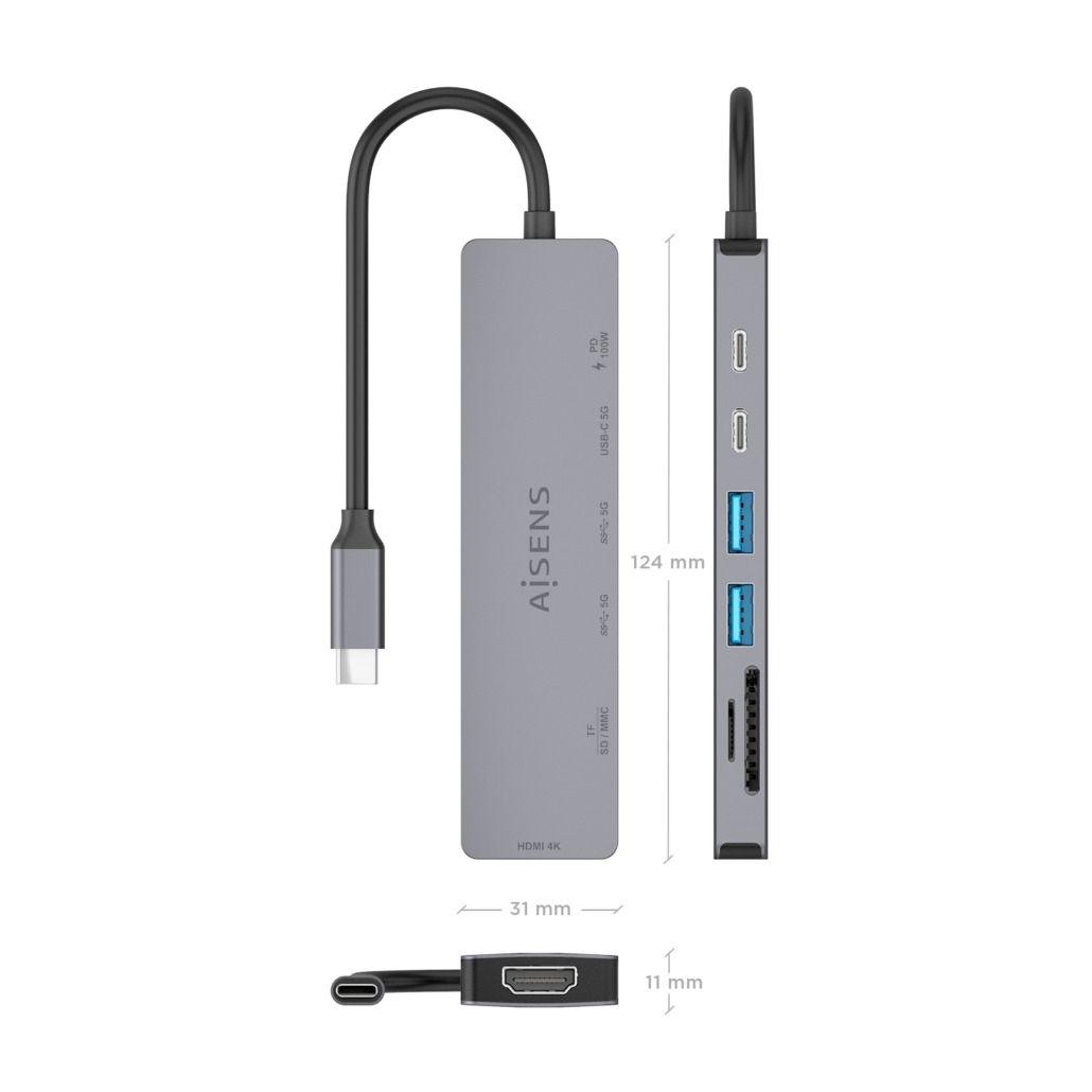 Dock USB-C AISENS ASUC-7P048-GR (0,15 m - Cinzento), miniatura 4