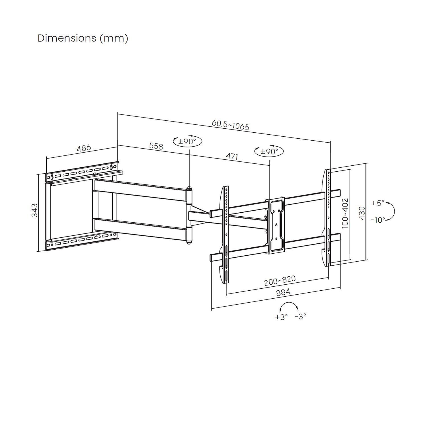 Suporte de Parede para TV AISENS WT80TSLE-419 (43-80" - 50 kg - Preto) — miniatura 7