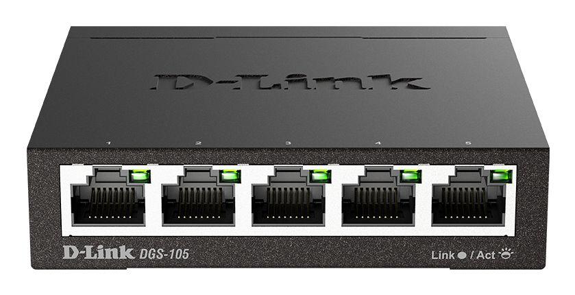 Switch D-LINK DGS-105/E (Gigabit Ethernet - 10/100/1000 Mbps - 0,128 MB - Preto)