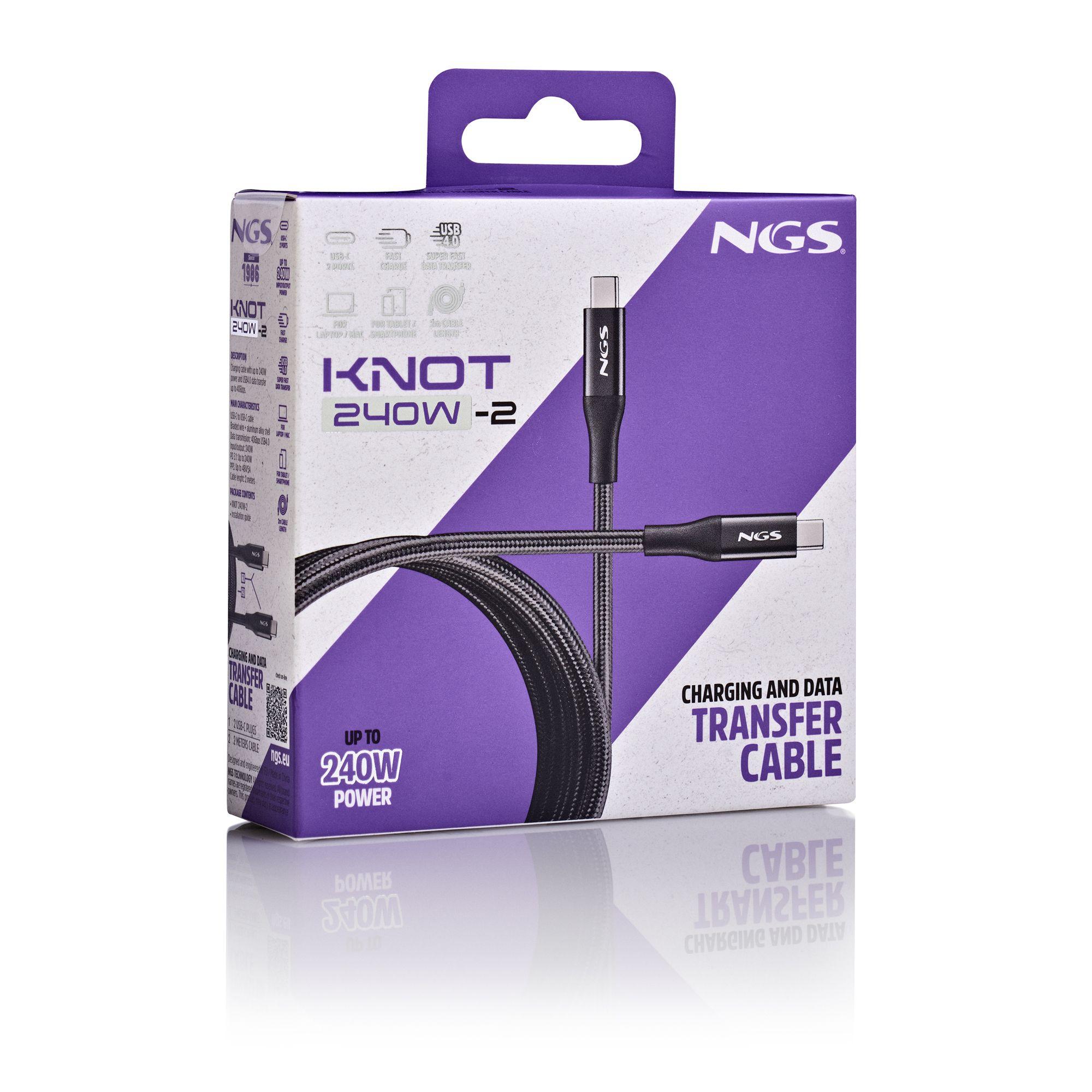 Cabo USB-C NGS KNOT 240W-2 (2 m - USB C - Preto) — miniatura 3