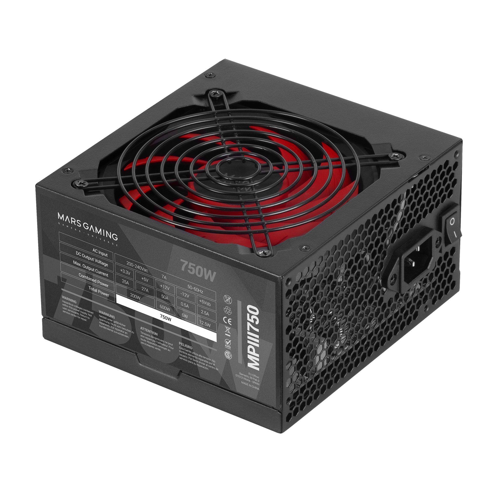 Fonte de Alimentação MARS GAMING MPIII750 (ATX - 750 W - Não modular - Preto e Vermelho), miniatura 3