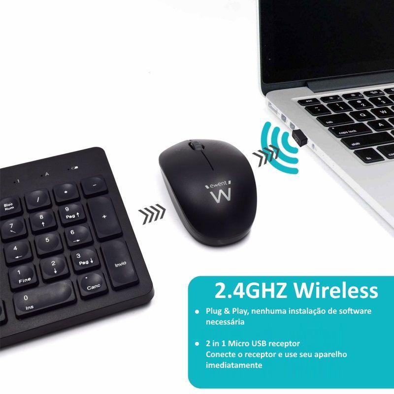 Conjunto Teclado e Rato EWENT EW3258 (Português - Tamanho completo - USB Type-A - Preto), miniatura 3
