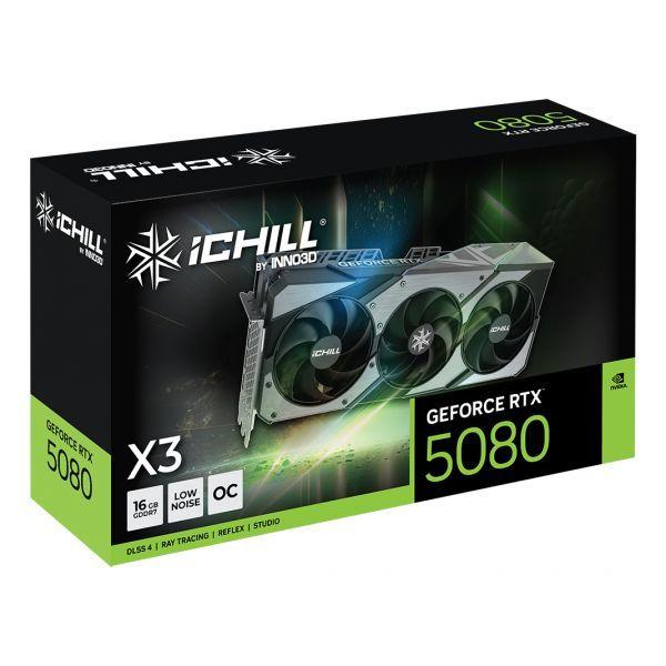 Placa Gráfica INNO3D iCHILL GeForce RTX 5080 X3 V2 (NVIDIA GeForce RTX 5080 - 30 Gbit/s - 16 GB - Preto e Prateado) — miniatura 3