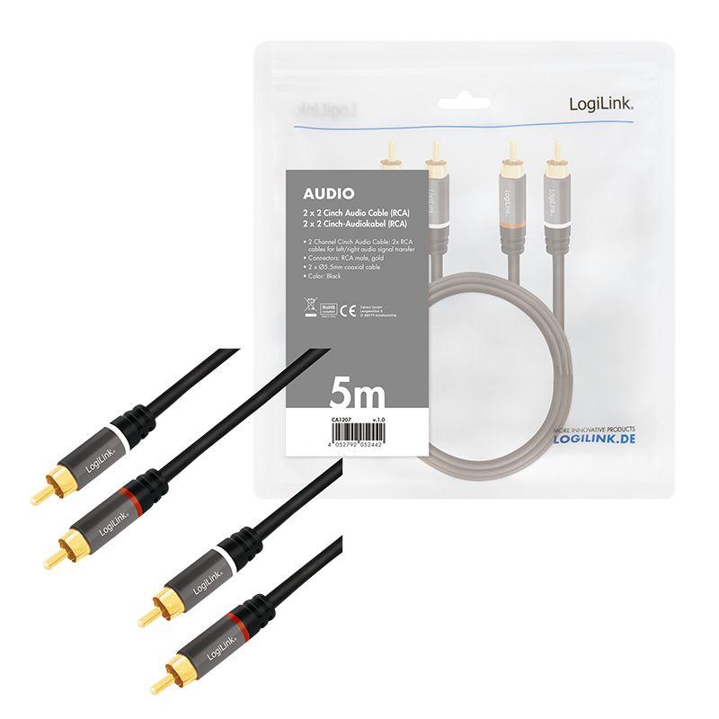 Cabo de Áudio LOGILINK CA1207 (2x RCA Macho para 2x RCA Macho - 5 m - Preto) — miniatura 5