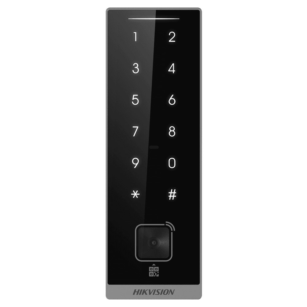 Leitor de Acesso HIKVISION DS-K1105EDKB-QR (DESFire - QR - PIN - Wiegand 26/34 - RS-485 - IP66)