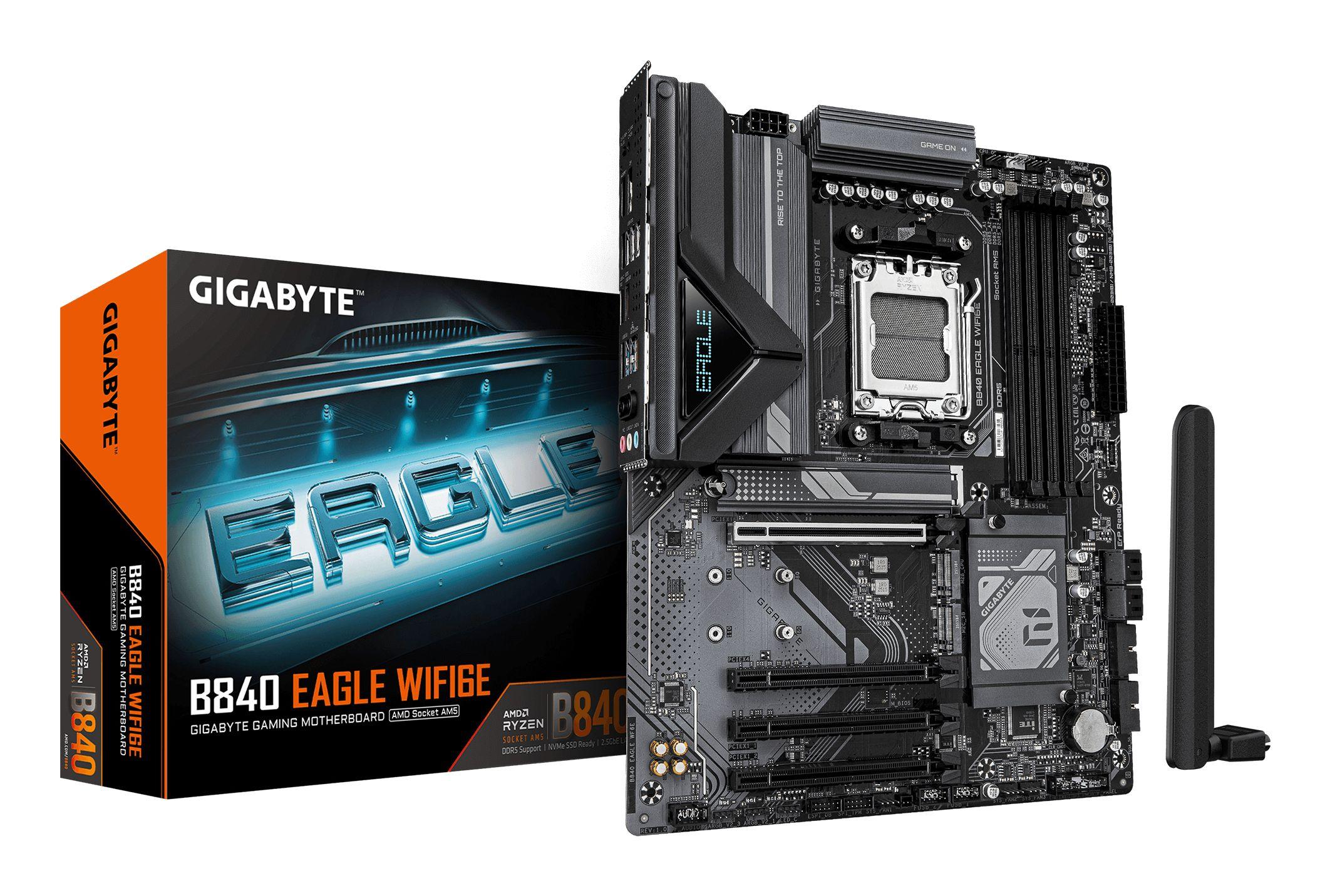 Motherboard GIGABYTE B840 EAGLE WIFI6E (AM5 - ATX - Duplo canal - Castanho escuro)