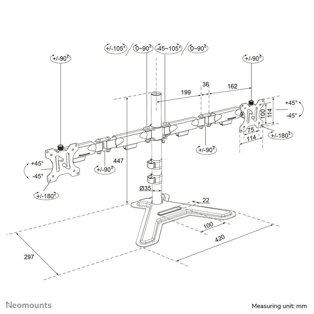 Suporte de Secretária para Dois Monitores NEOMOUNTS DS45-600BL2 (10"-32" - Preto) — miniatura 16