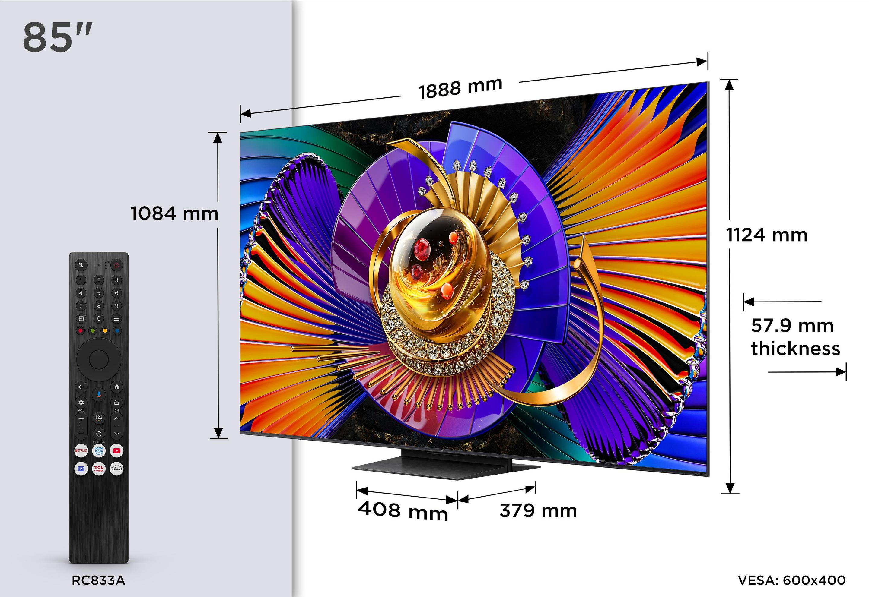 Televisão TCL TV 85C7L (SQD-Mini LED - 3840 x 2160 pixels - Mini LED - Preto), miniatura 4