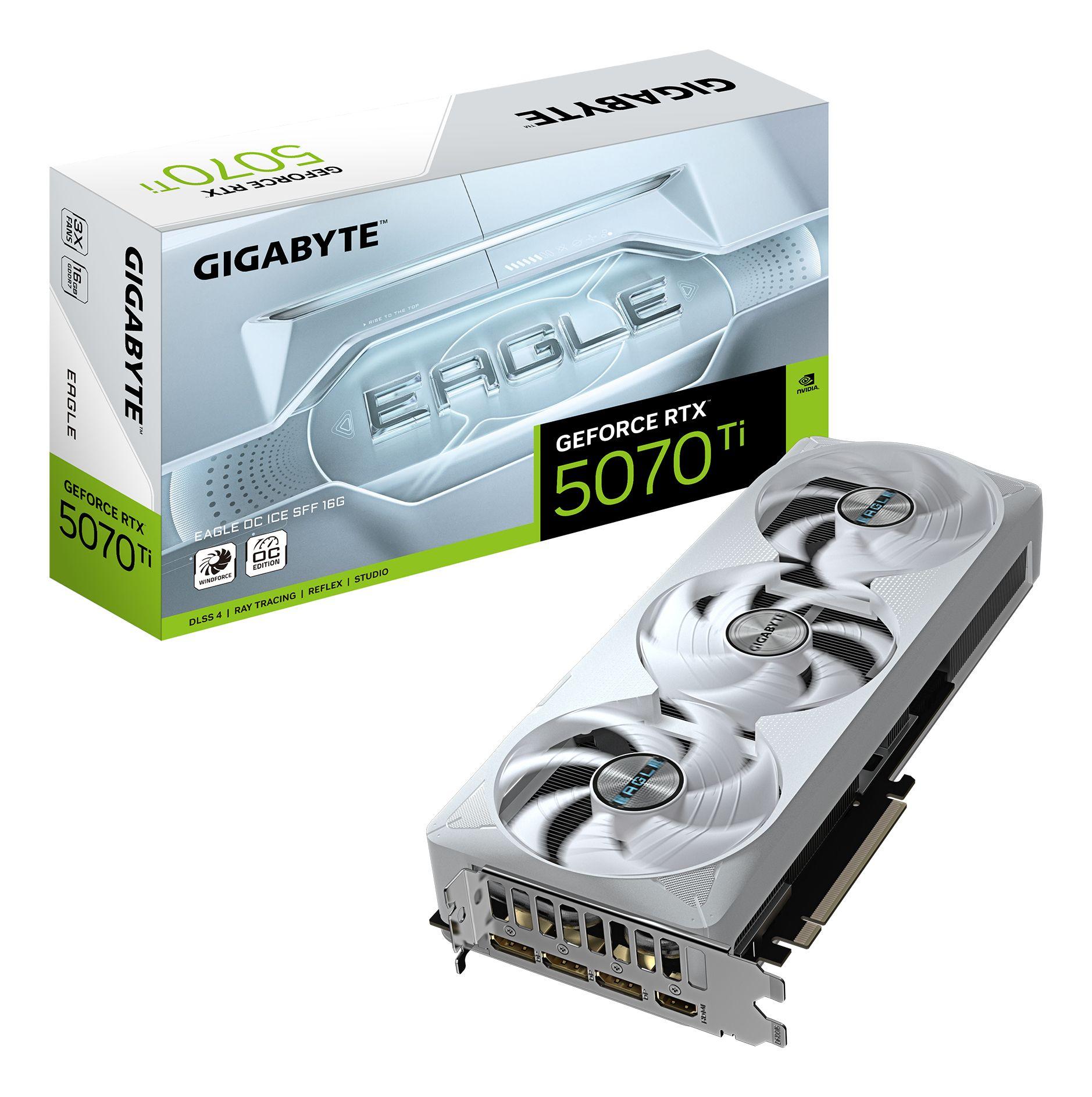 Placa Gráfica GIGABYTE GeForce RTX 5070 Ti EAGLE OC ICE SFF 16G (GeForce RTX 5070 Ti - 30000 MHz - 16 GB - Branco)