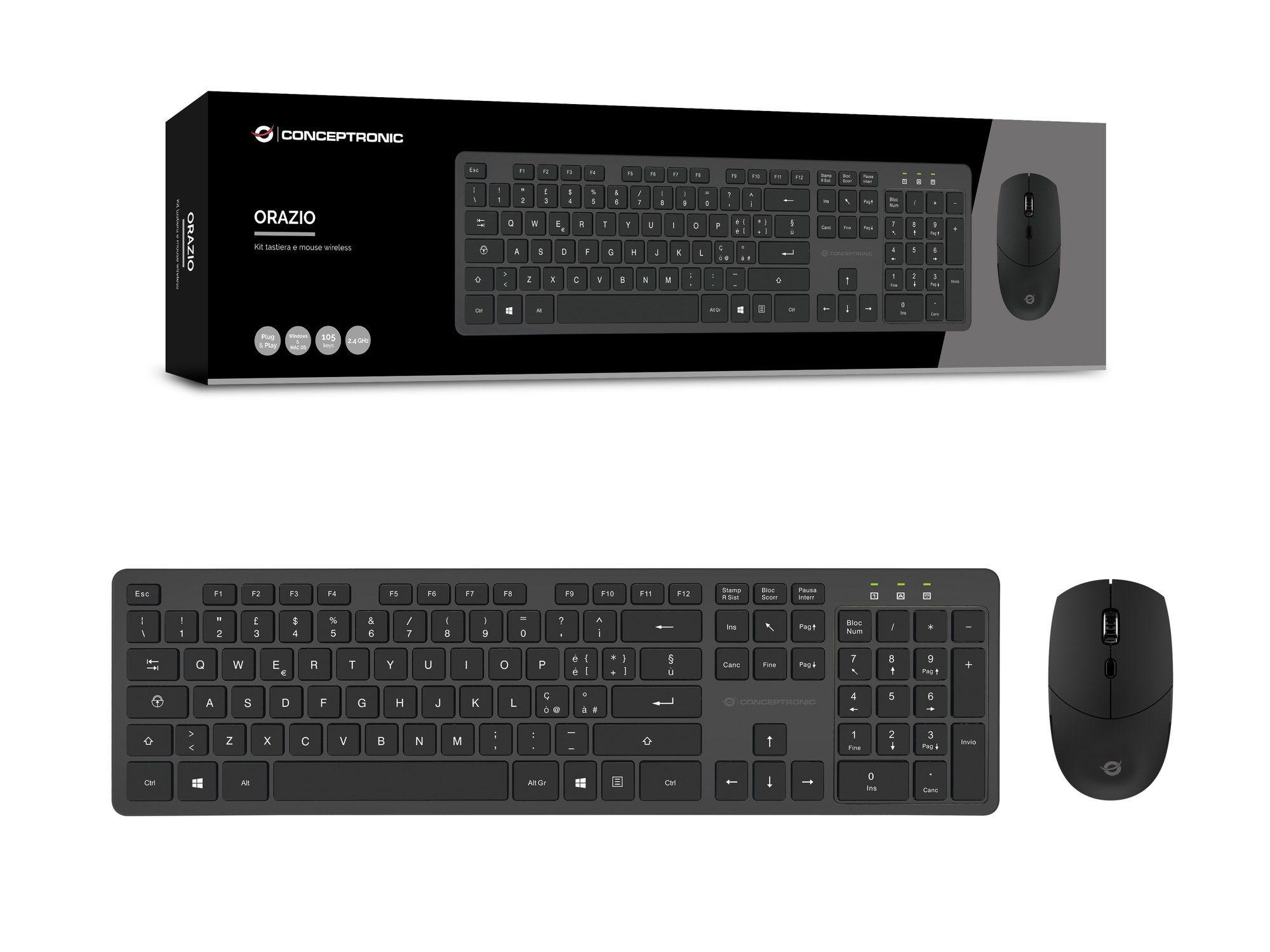 Teclado CONCEPTRONIC ORAZIO01IT (Italiano - Tamanho completo - RF Wireless - Preto), miniatura 4
