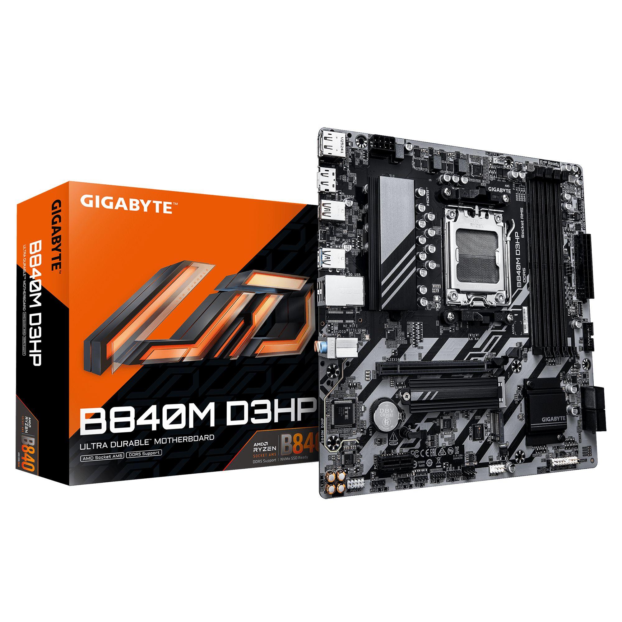 Motherboard GIGABYTE B840M D3HP (AM5 - Micro ATX - Canal duplo - Castanho escuro)