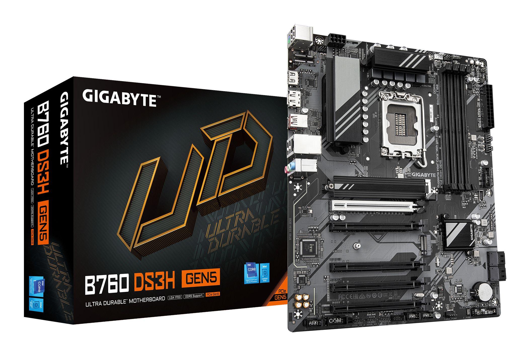 Motherboard GIGABYTE B760 DS3H GEN5 (LGA 1700 - ATX - Duplo canal - Castanho escuro)