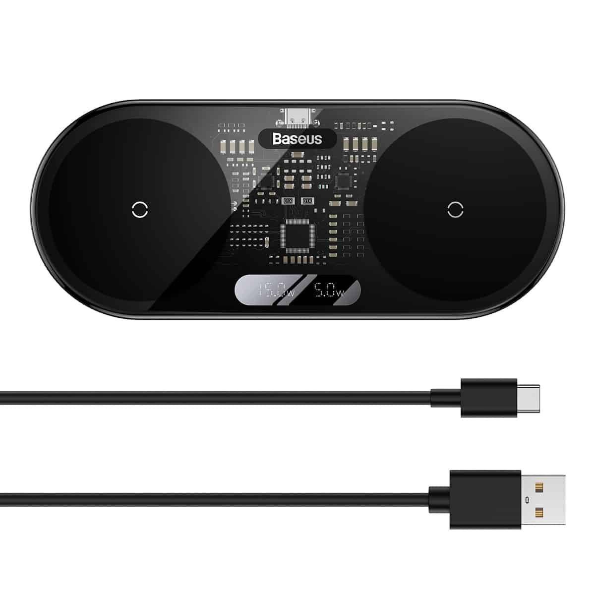 Carregador Sem Fios Duplo BASEUS WXSX010101 (20 W - Smartphone, Auscultadores - Android, iOS - Preto), miniatura 2
