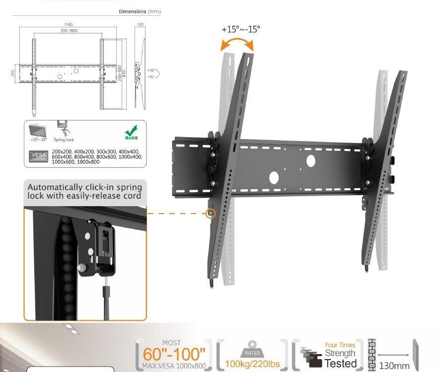 Suporte de Parede para TV EQUIP 650322 (60–100" - VESA até 1000 x 800 mm - Preto), miniatura 10