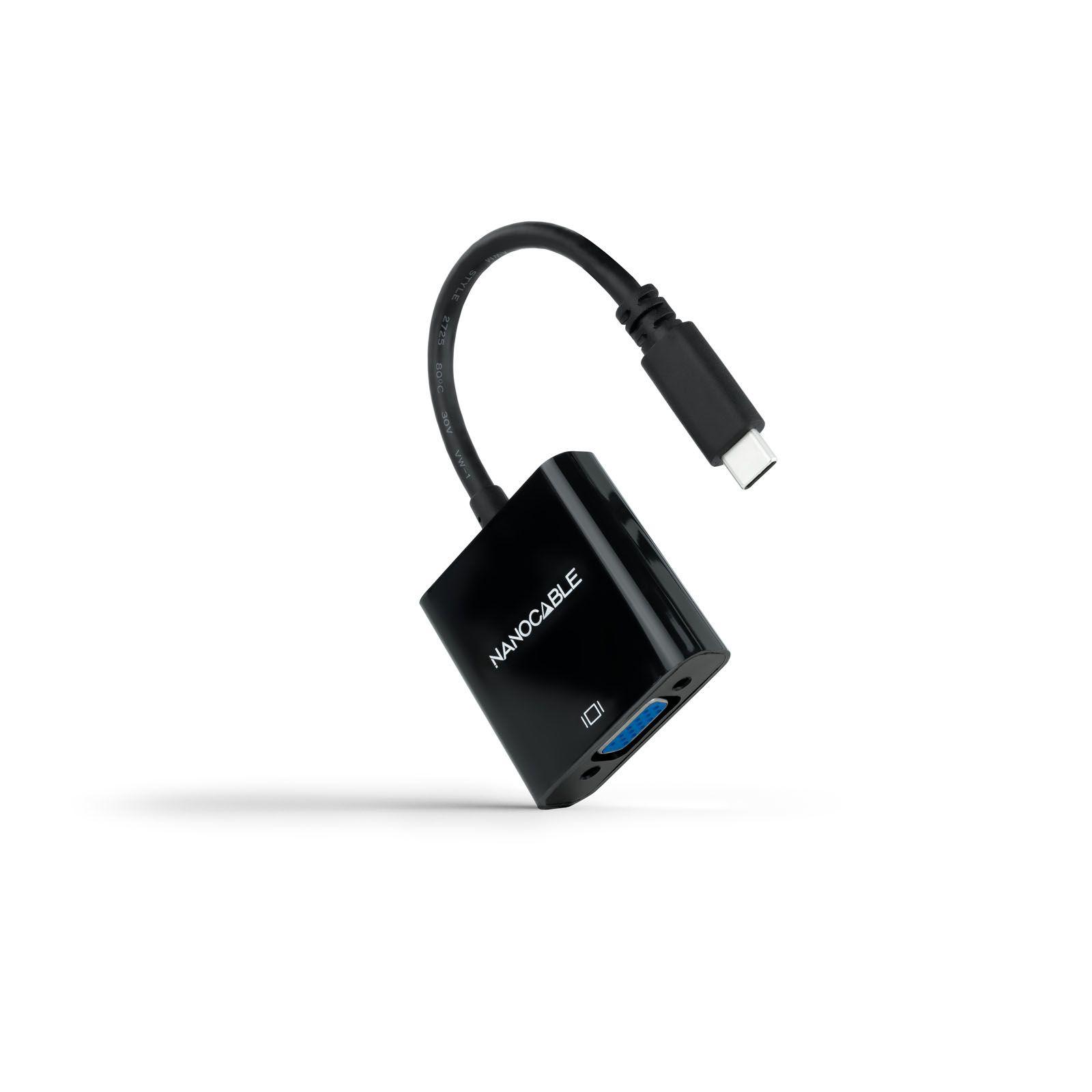 Conversor USB-C para VGA NANOCABLE 10.16.4101-BK (10 cm - USB Type-C - Preto)
