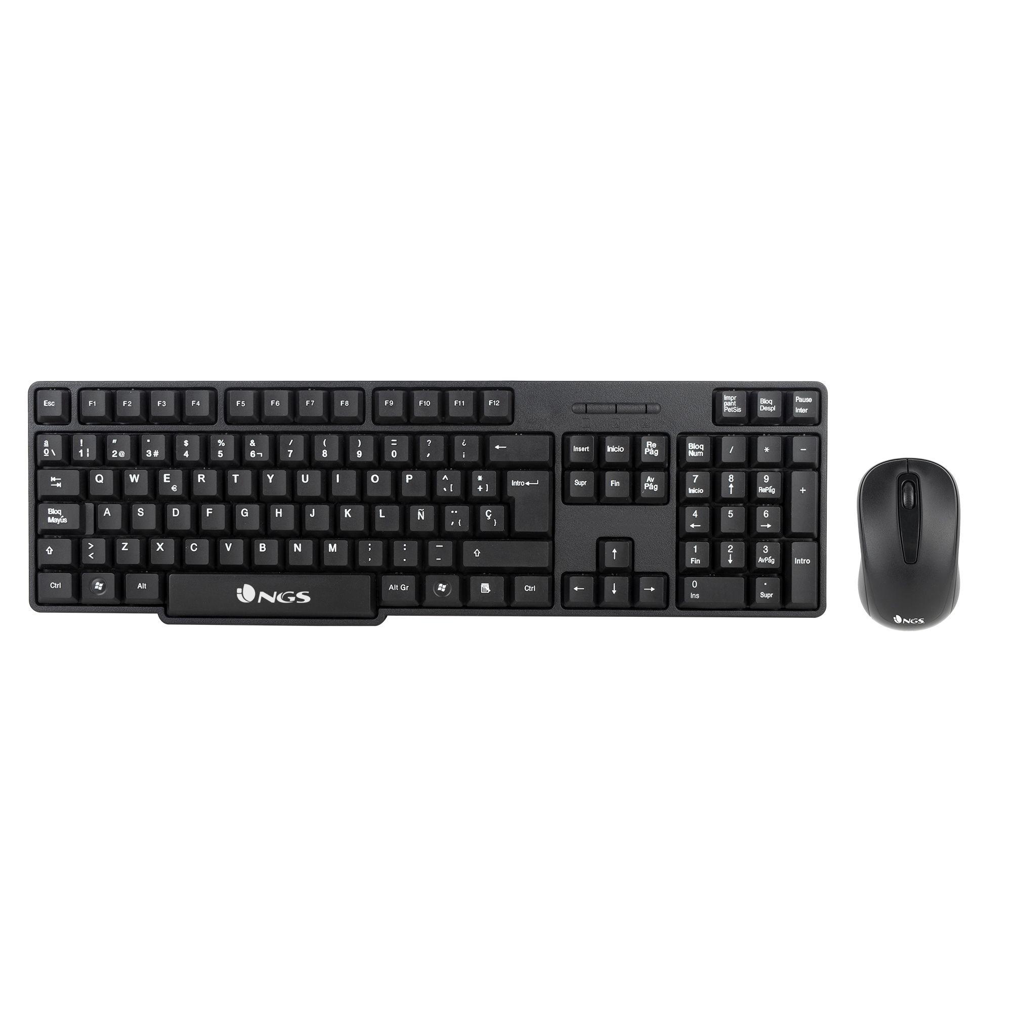 Teclado e Rato NGS Euphoria Kit (Inglês - Tamanho completo - RF Wireless - Preto)