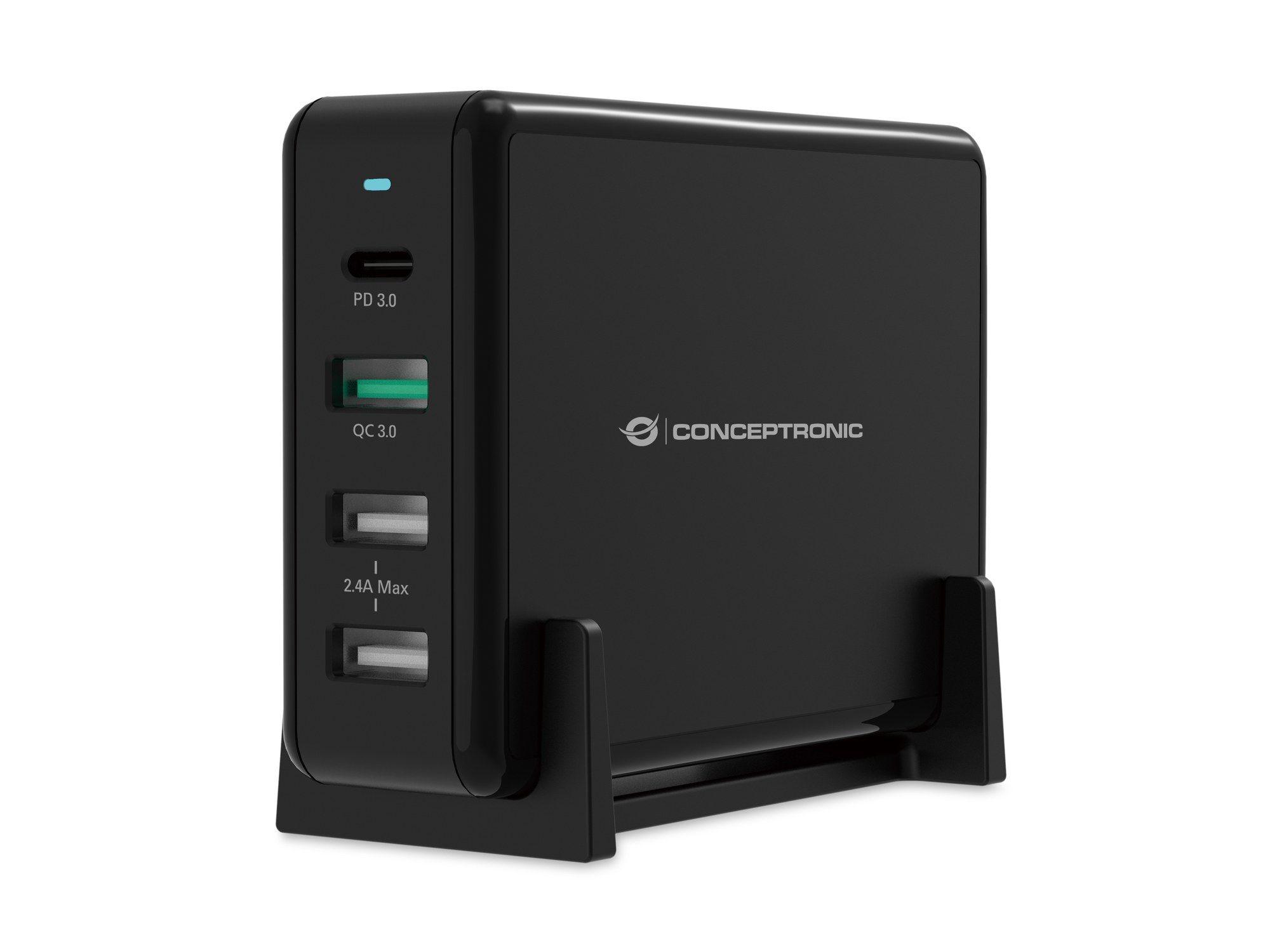 Carregador USB de Escritório CONCEPTRONIC OZUL01B (Universal - Preto)