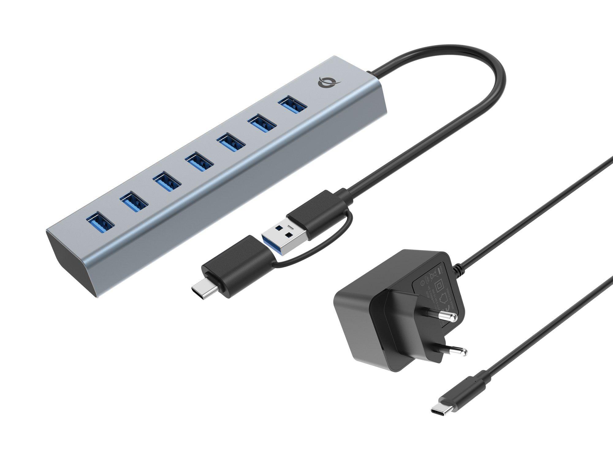 Hub USB CONCEPTRONIC HUBBIES21GP (0,25 m - USB 3.2 Gen 1 Tipo A - Cinzento)