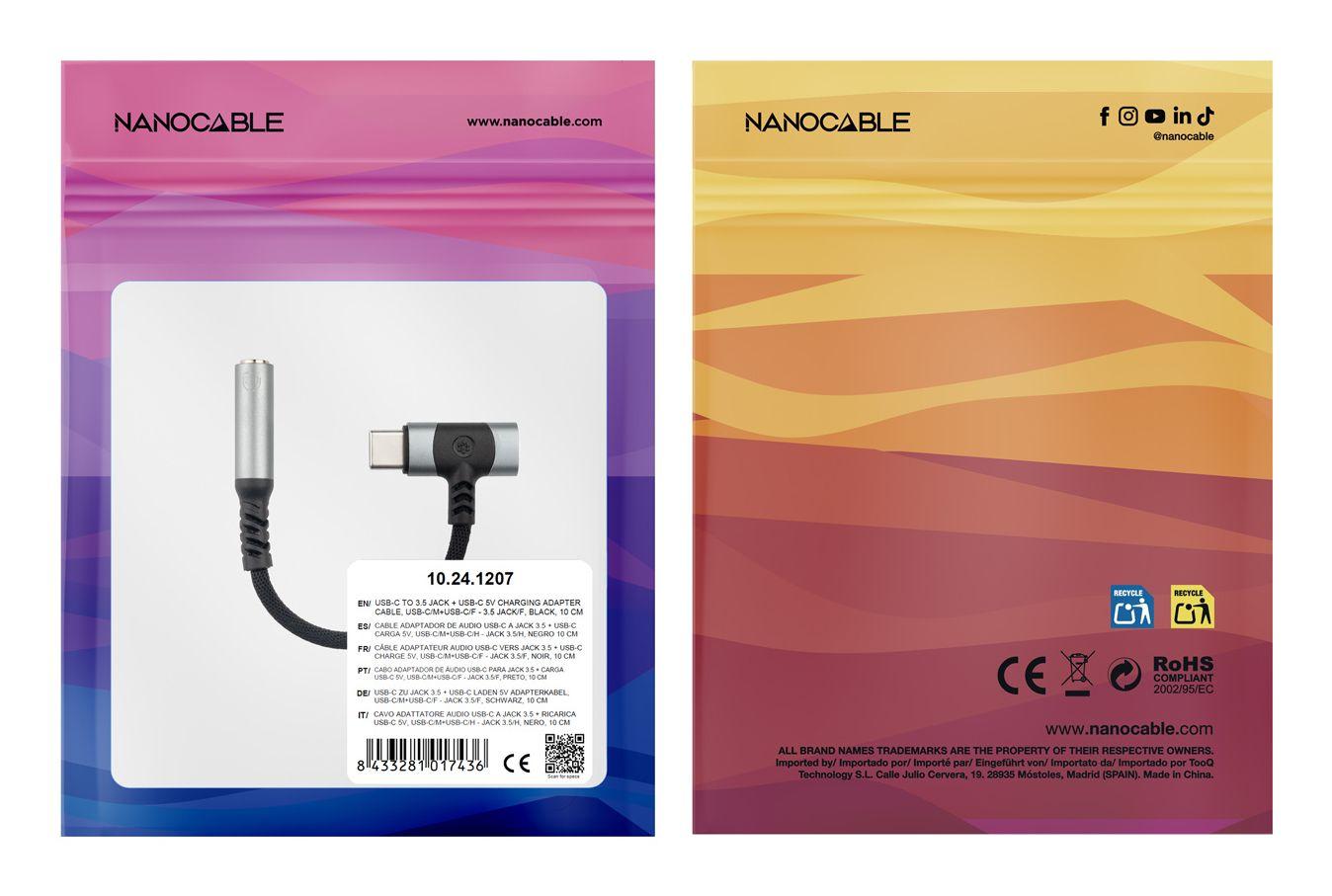 Adaptador de Áudio NANO CABLE 10.24.1207 (0,1 m - USB-C + USB-C - 3,5 mm - Preto) — miniatura 3