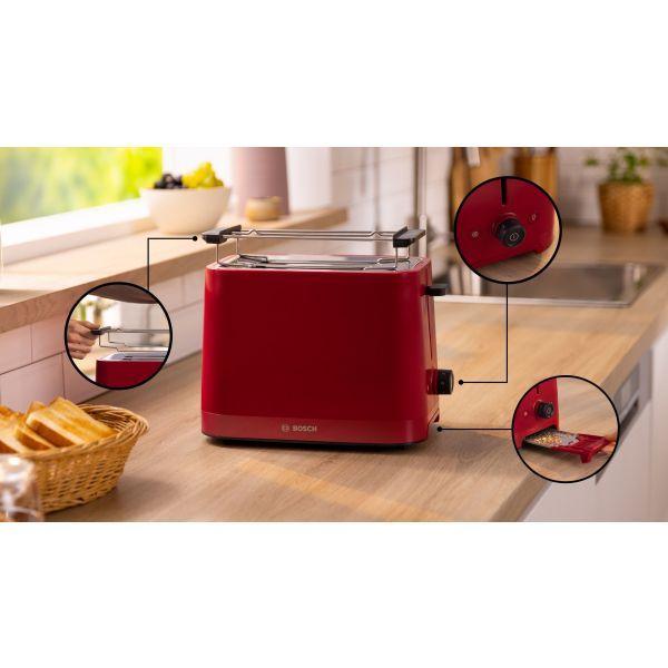 Torradeira BOSCH TAT3M124 (950 W - 2 fatias - Plástico - Vermelho), miniatura 3