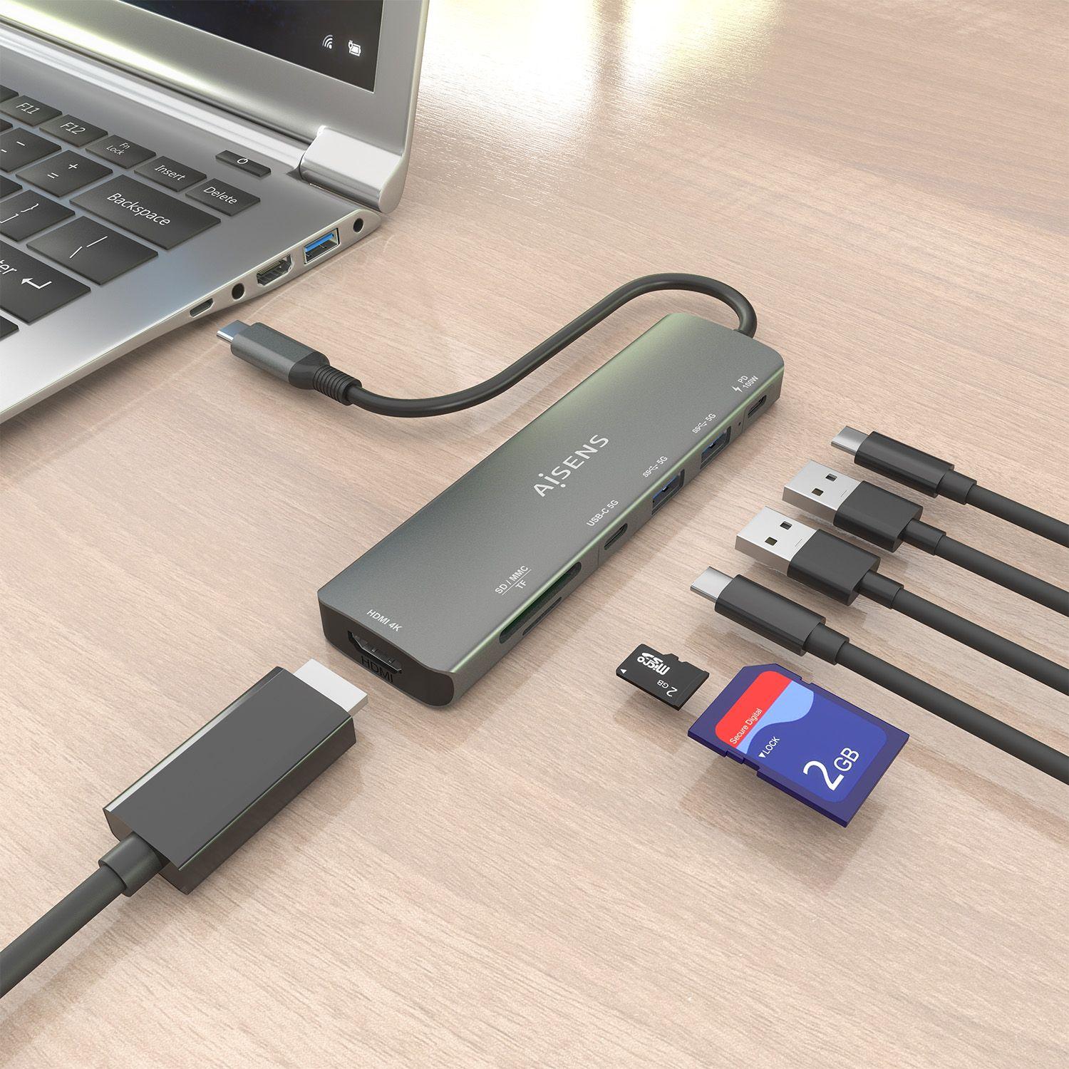 Dock USB-C AISENS ASUC-7P026-GR (0,15 m - Cinzento), miniatura 5