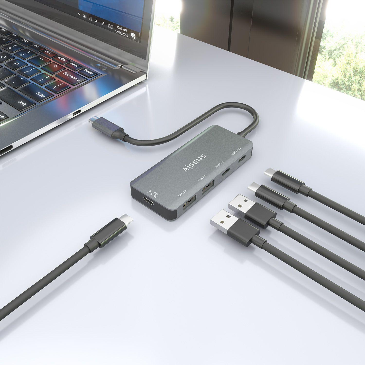 Hub USB-C AISENS A109-0946 (0,15 m - Cinzento), miniatura 6