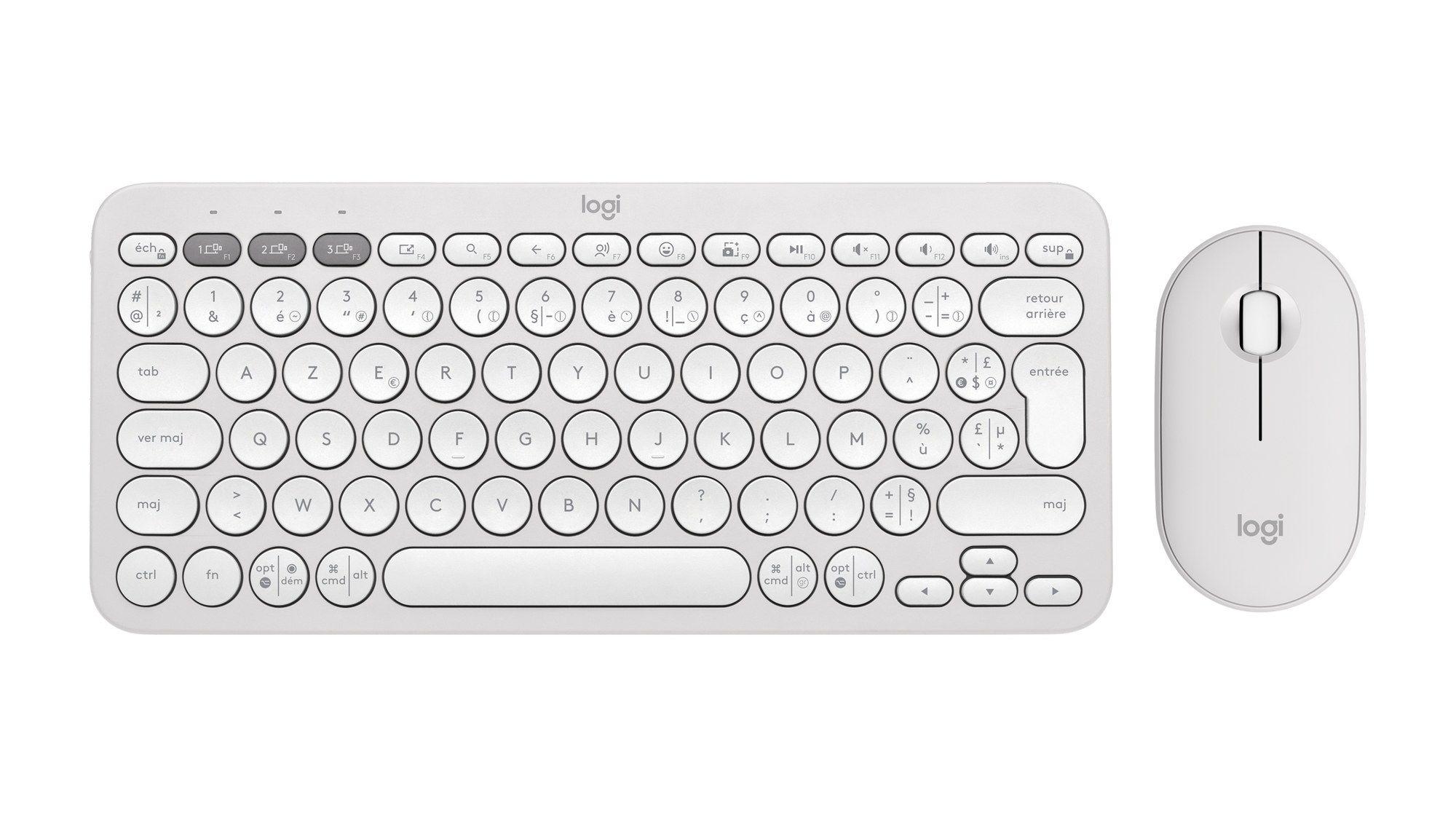 Conjunto de Teclado e Rato LOGITECH Pebble 2 Combo (Francês - Teclas tesoura - Mini - Branco)