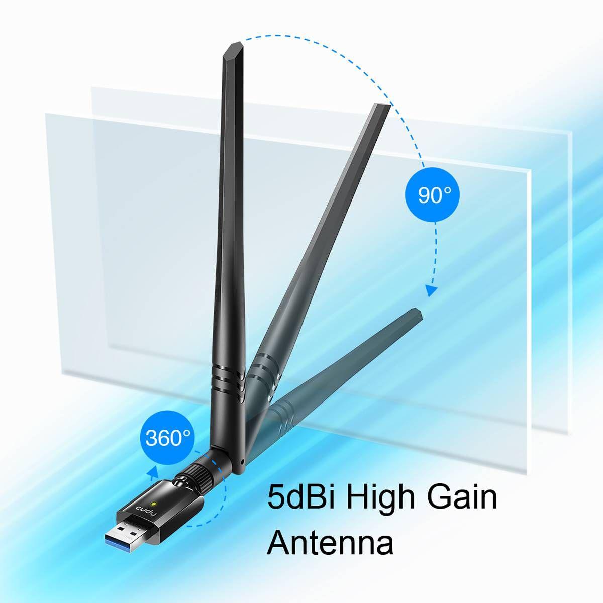 Adaptador USB Wi-Fi CUDY WU1400 (Wi-Fi 5 - 867 Mbit/s, 400 Mbit/s - Dual-band - Preto), miniatura 3