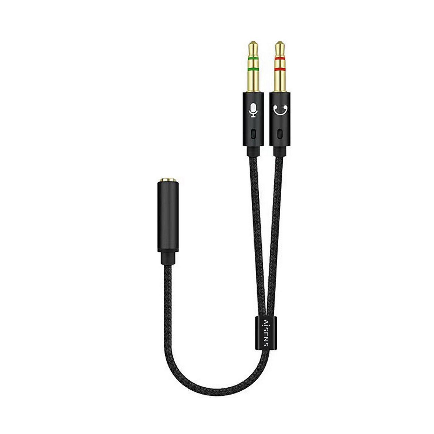 Cabo Adaptador de Áudio AISENS A128-0418 (0,25 m - 3.5mm - 2 x 3.5mm - Preto)