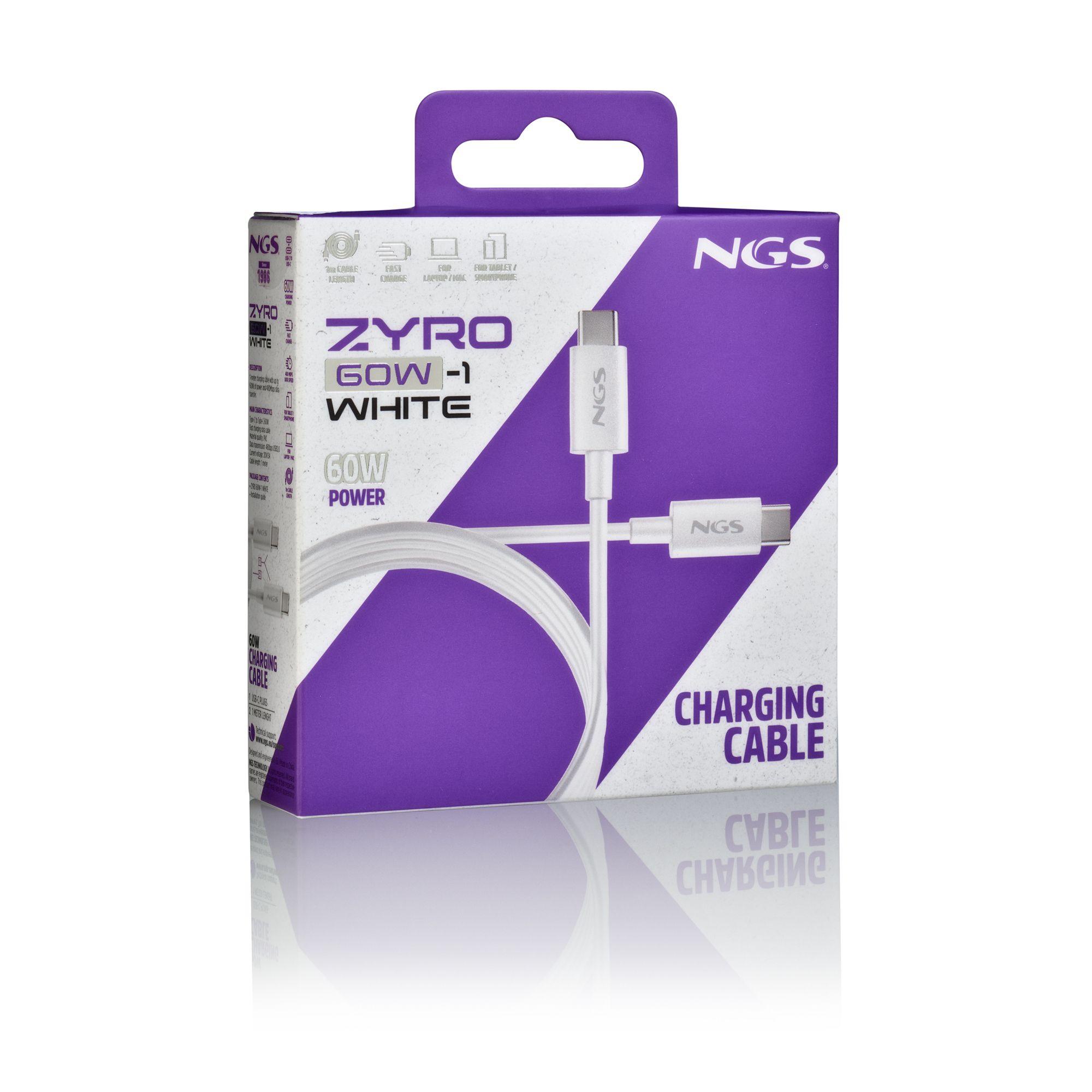 Cabo USB-C para USB-C NGS ZYRO 60W-1 (1 m - USB C - Branco) — miniatura 5